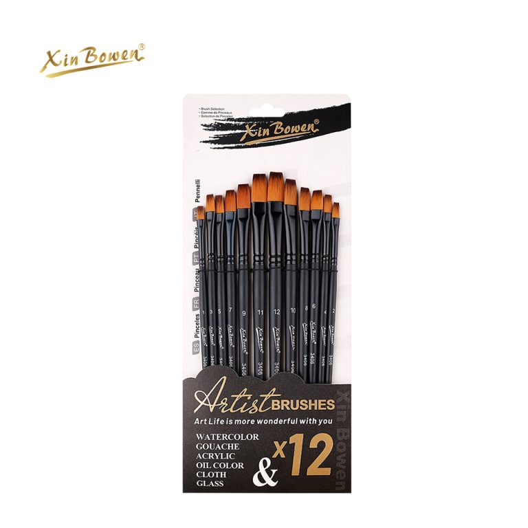 Flat Head Paintbrushes Set 12Pcs Black color