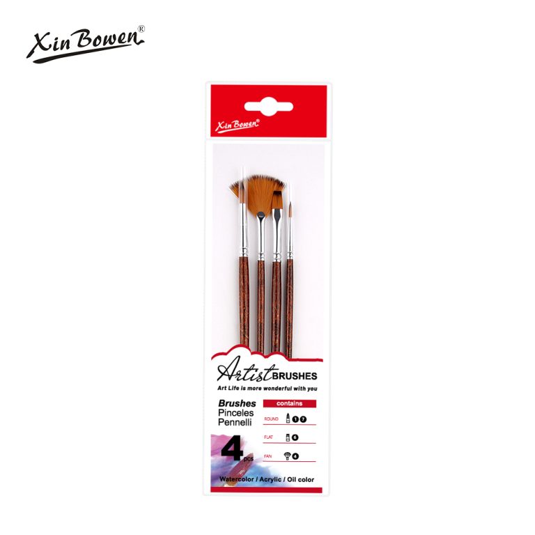 Tea Color 4 Pieces Flat Head Paintbrushes Set