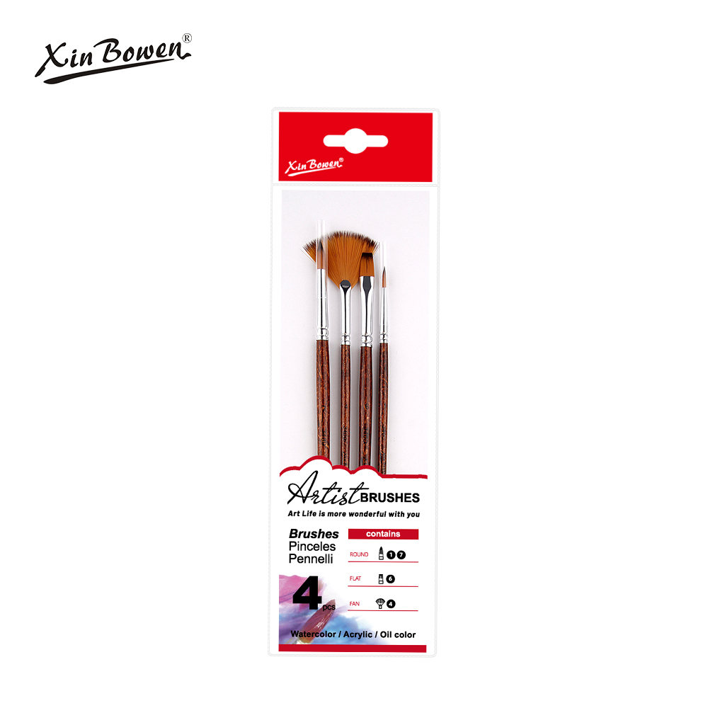 Tea Color 4 Pieces Flat Head Paintbrushes Set