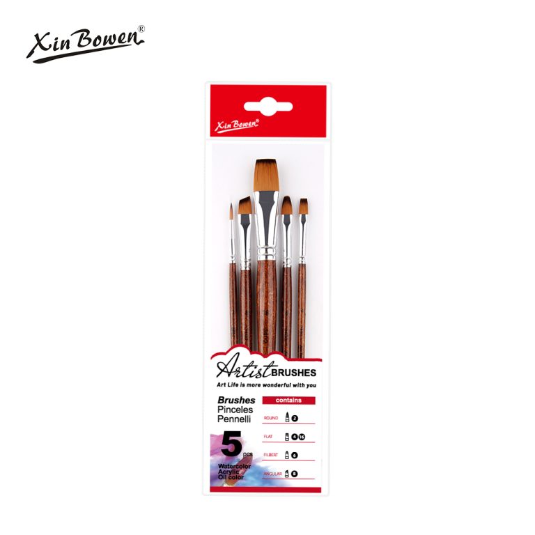 Tea Color 5 Pieces Flat Head Paintbrushes Set