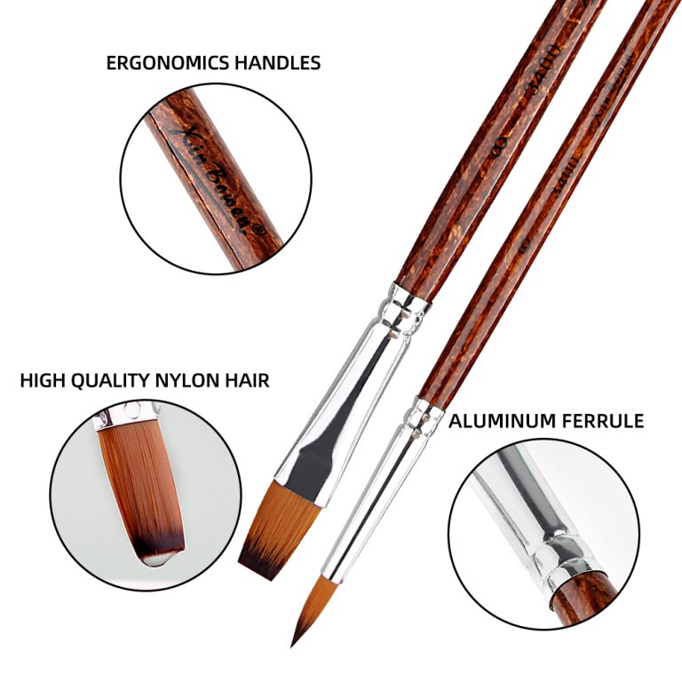 Tea Color 7 Pieces Round Mixed Flat Head Paintbrushes Set