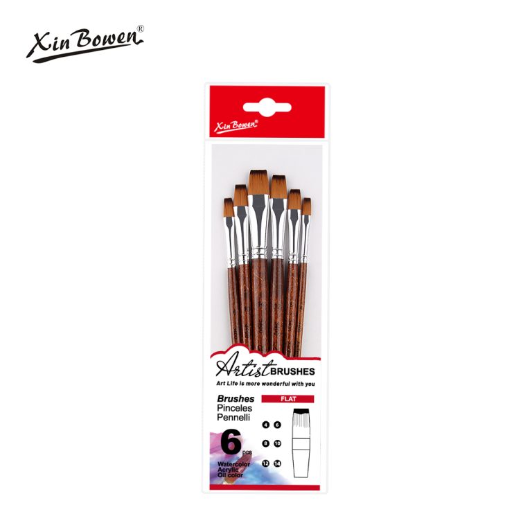 tea color flat head paintbrush pvc bag 6pieces set