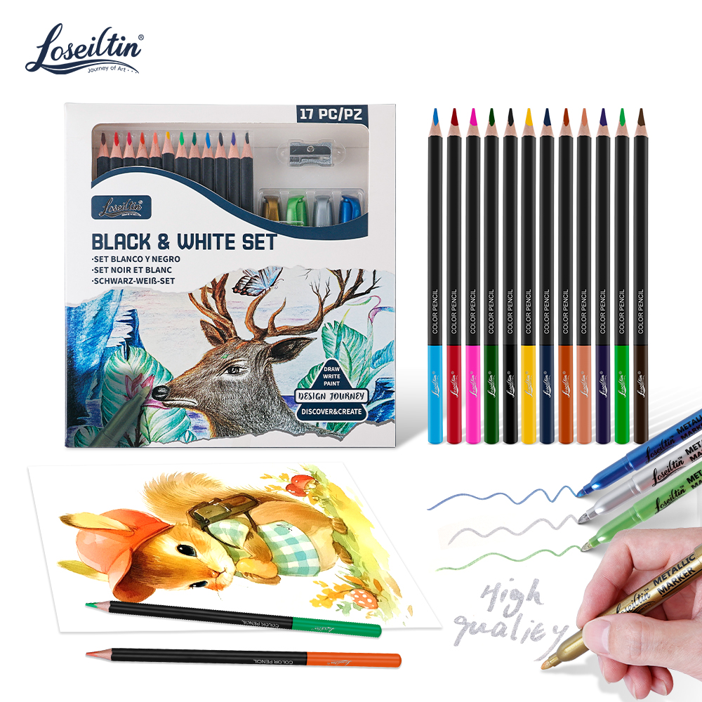 white and black drawing set