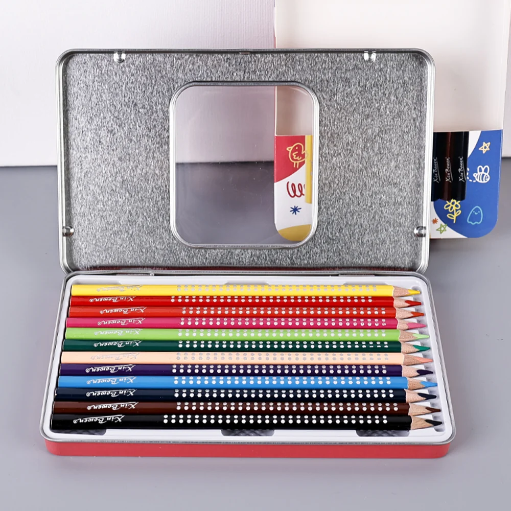 Quality Oil Base 12Pcs Color Pencils Set With Iron Box 3