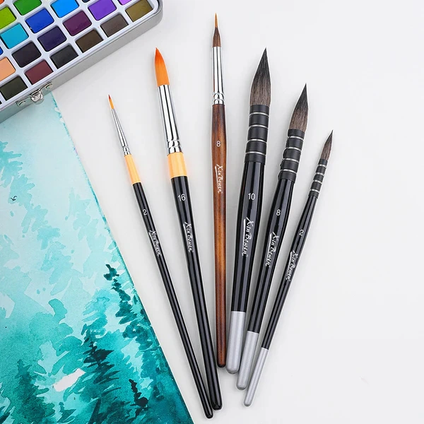 Xin Bowen 6pcs Quality Animal Fur Watercolor Paintbrushes Set For Artist 4