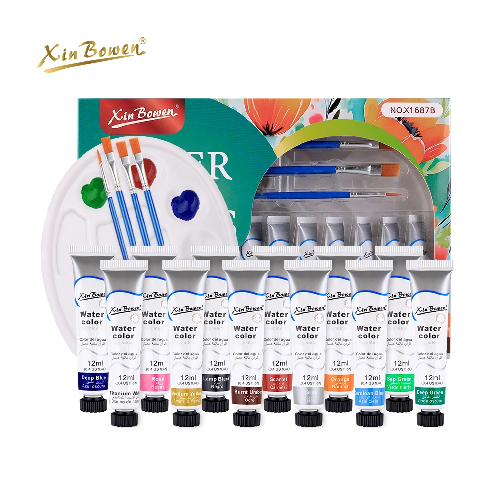 12ML 12 Color Watercolor Paint Set With Paintbrush And Palette 1