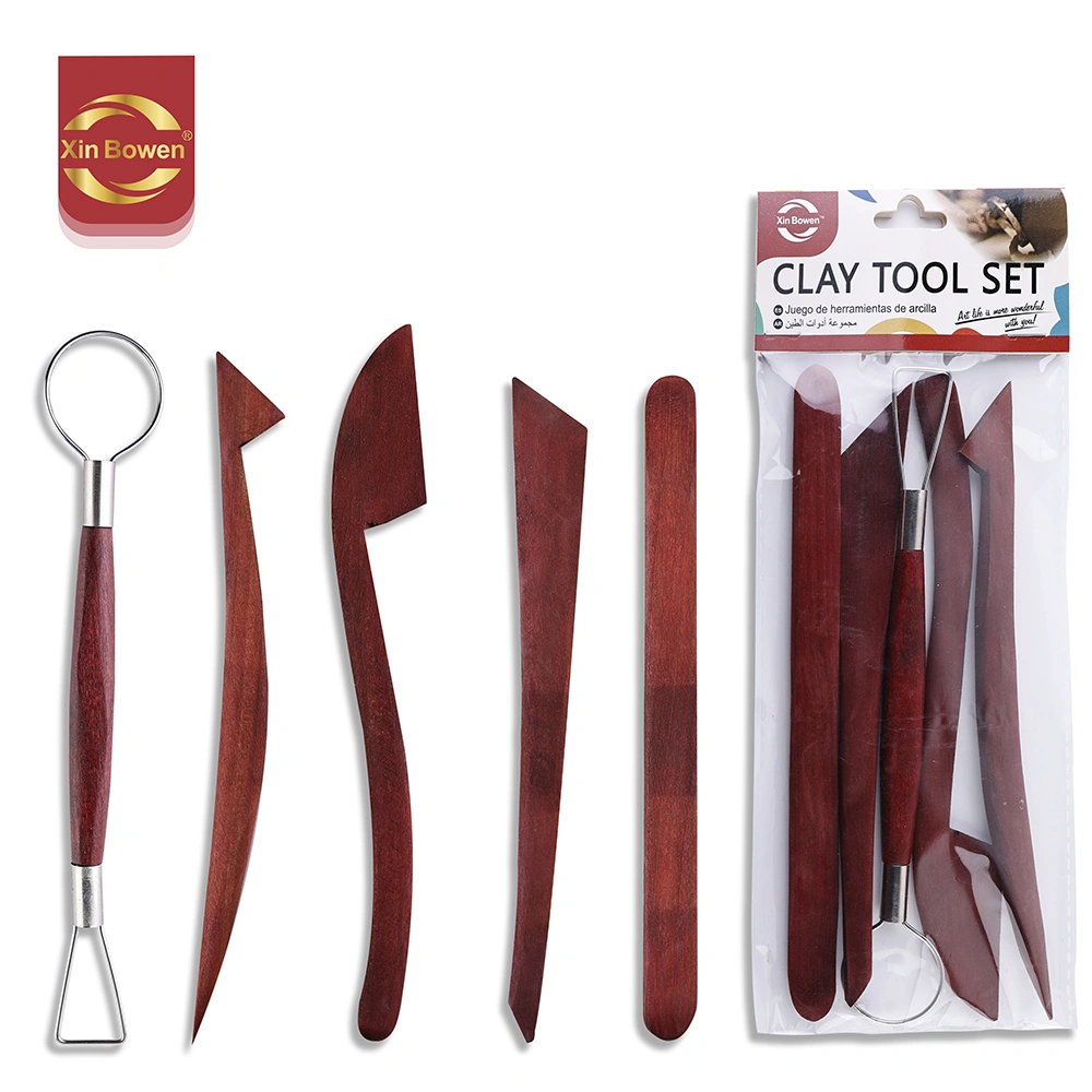 5 Pcs Red Wooden Pottery Clay Craft Tools 1