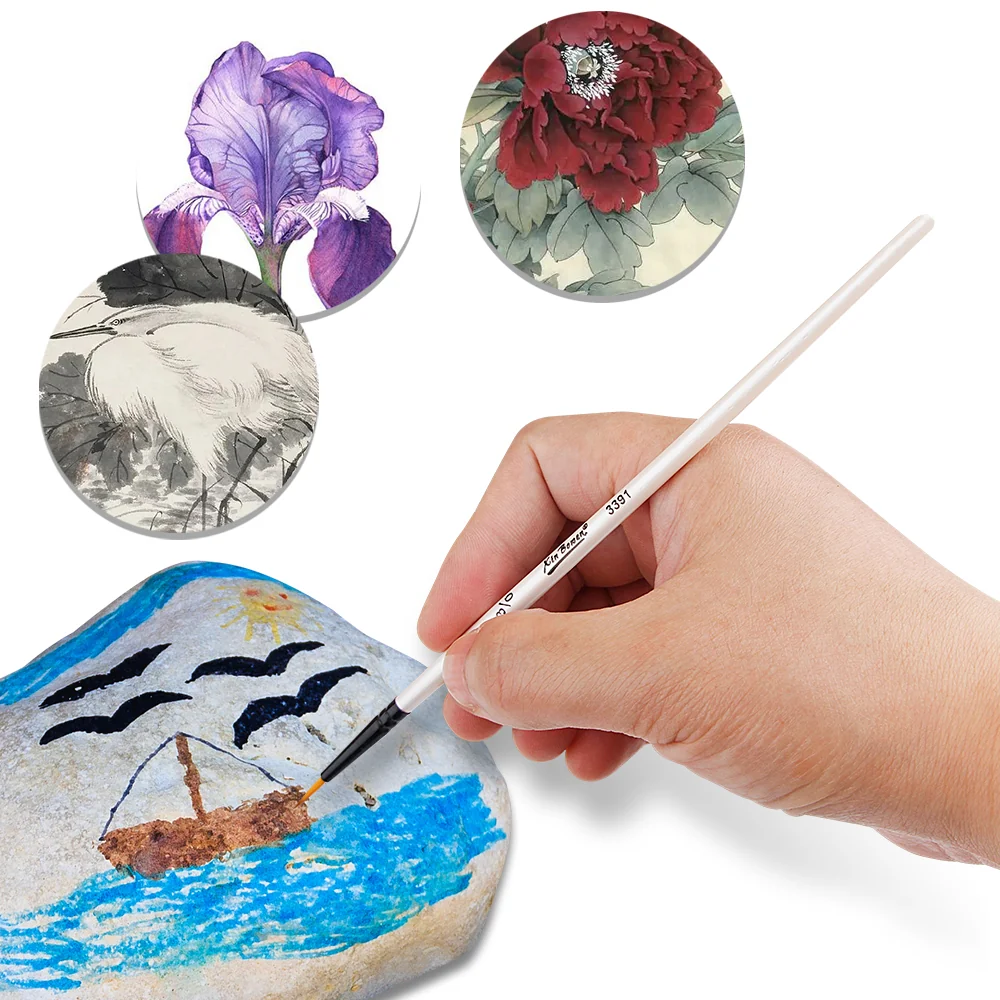 4 Pieces Nylon Liner & Details Paintbrushes Set Pearl White Wood Handle 2