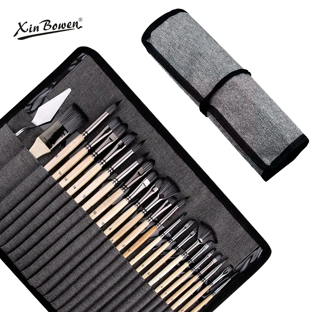 Natural 25 Pcs Fine Artist Brush Nylon Paintbrushes Set With Painting Knife 1