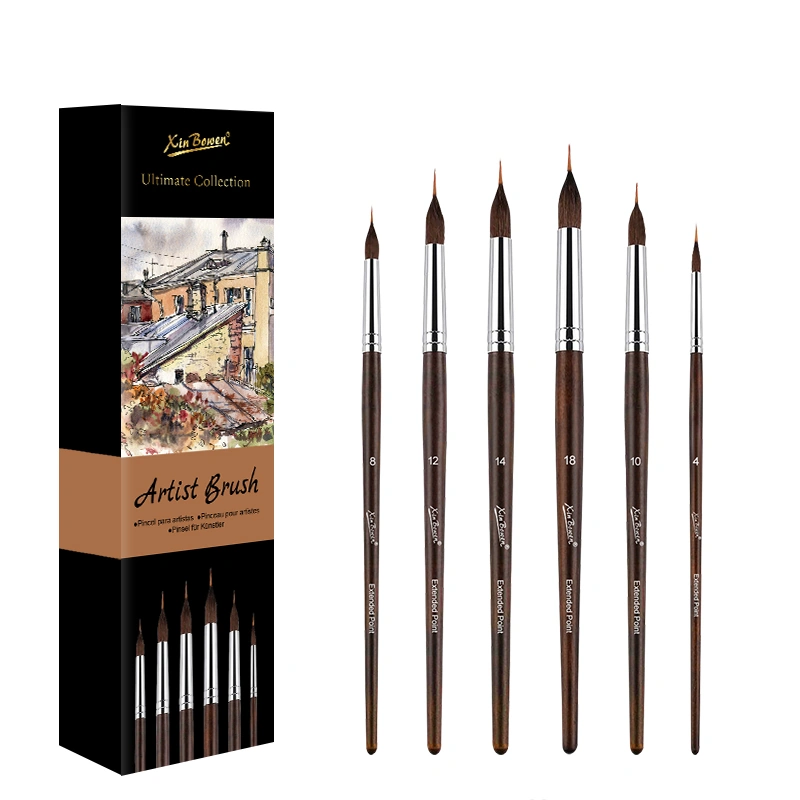 Xin Bowen 6pcs Squirrel Hair Nylon Liner Watercolor Gouache Brushes Set 1