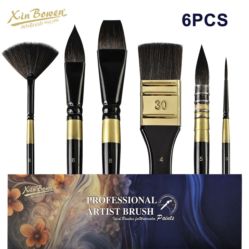Xin Bowen Professional Watercolor Brush Set – Synthetic Squirrel Hair (6pcs) 1