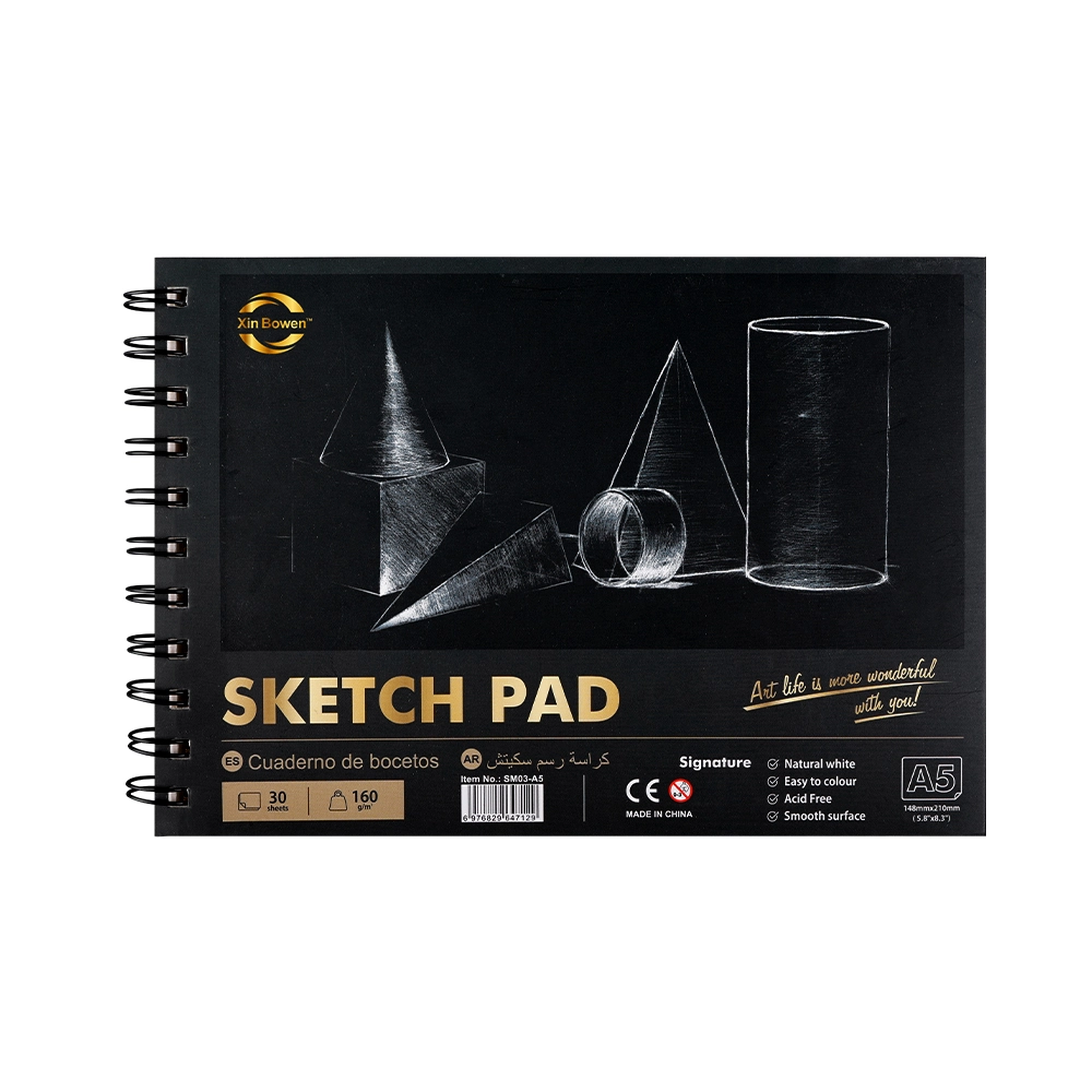 black sketch pad with geometric drawings