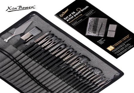 25PCS Nylon Wool Artist Paint Brushes Set With Cloth Bag