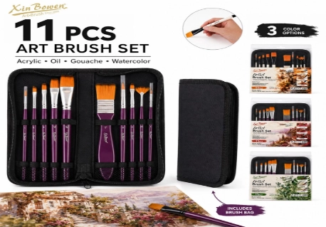 Professional 11PCS Nylon Artist Paint Brush Set with Zipper Case
