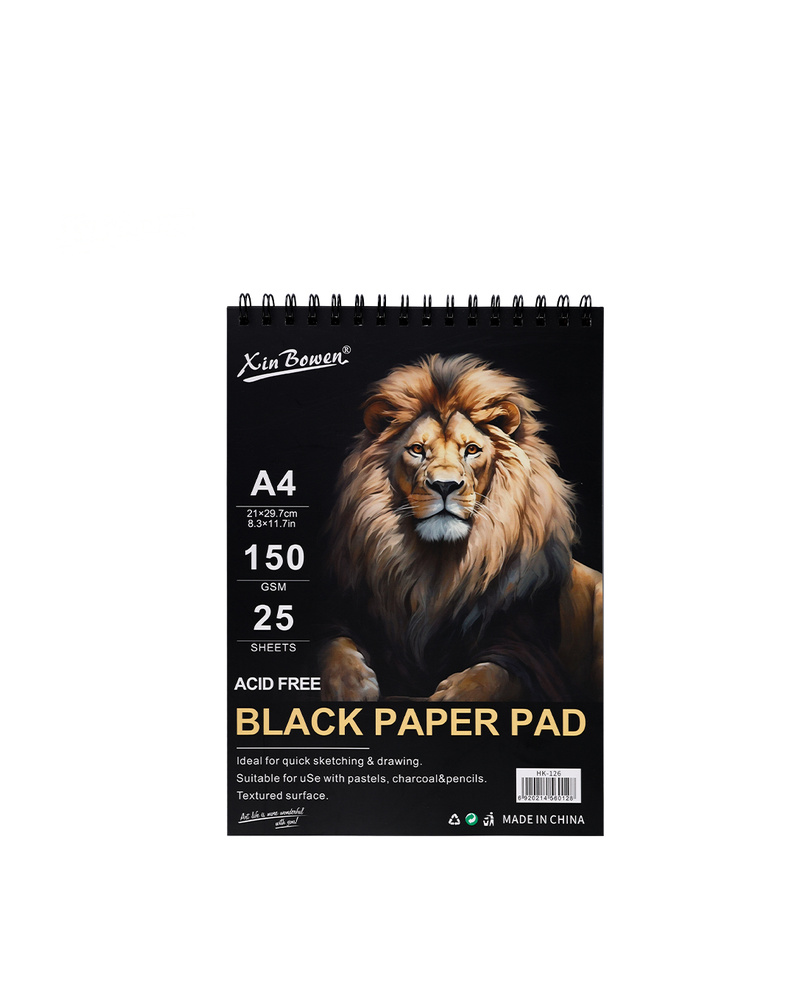 Black paper sketch book pad on a plain white background