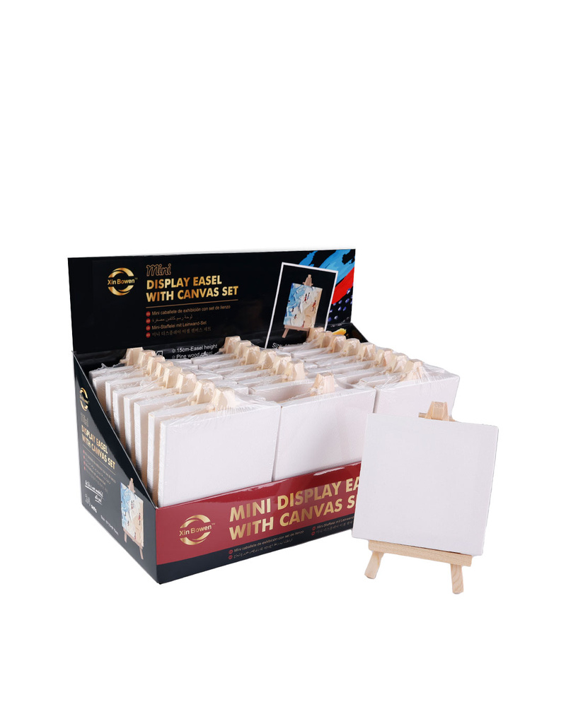 Mini canvas and easel set on a plain white background