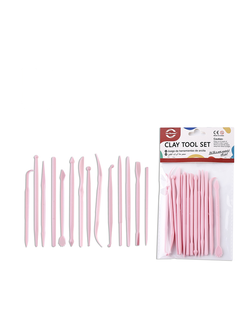 Mini thin plastic clay detail tools on a plain white background