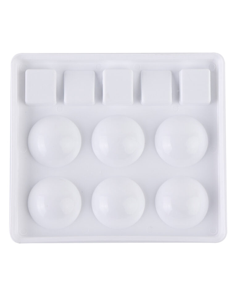 Square plastic paint palette with wells in white PP on a plain white background