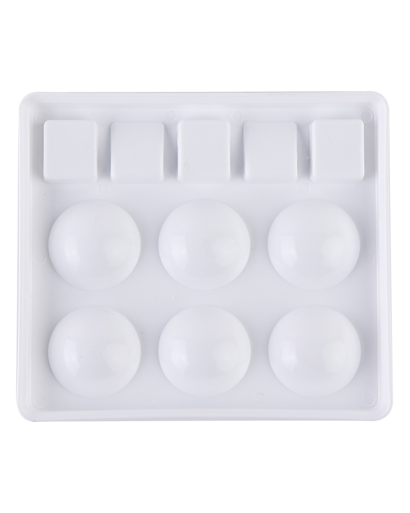 Square plastic paint palette with wells in white PP on a plain white background